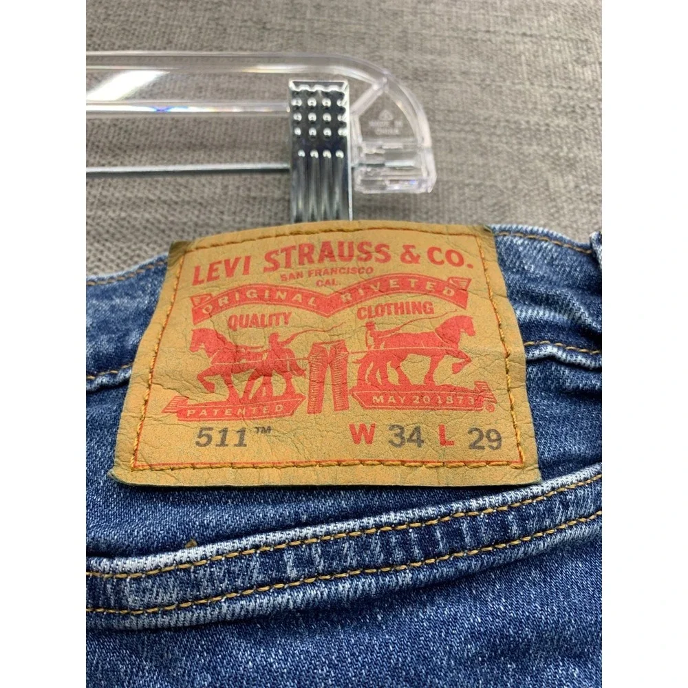 Levi's 511 Slim Fit Jeans Mens 34x29 Blue Denim Cotton Pockets Mid Rise Straight